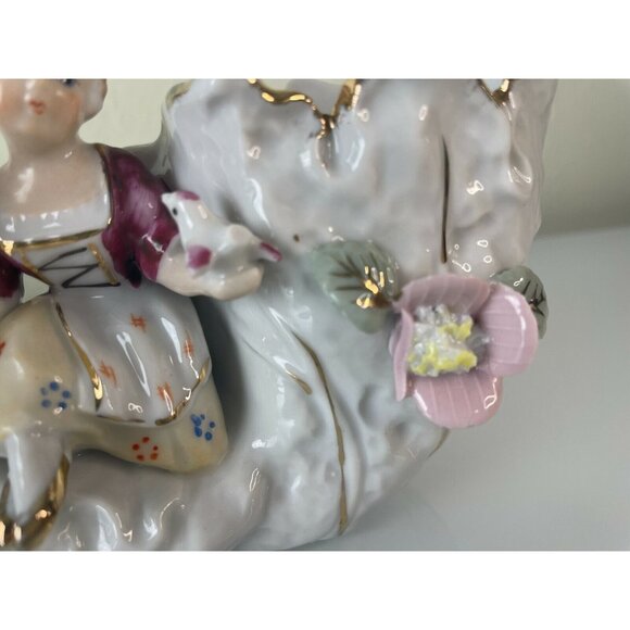 Vintage Bond Ware Double Planter, Lady Holding Bird, Ceramic, Home Decor - Picture 12 of 12